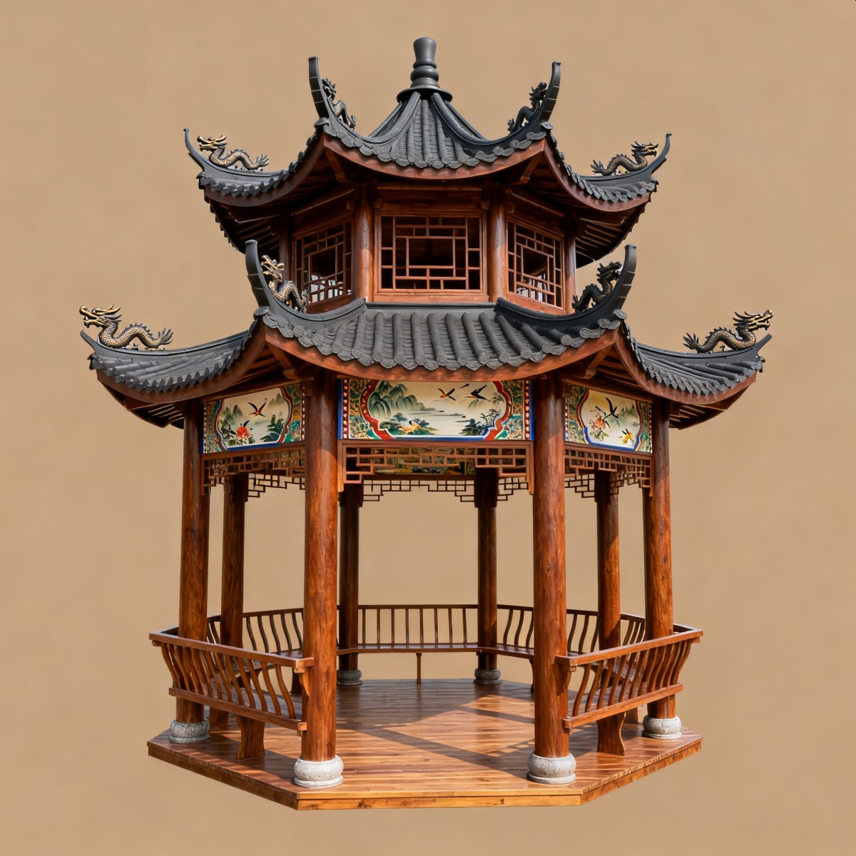 上海仿古风格防腐木凉亭,实木凉亭,木亭